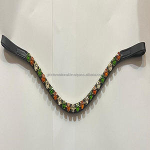 Banda personalizada para cejas de caballo, 1 Fila de cristales verdes, naranja y transparentes, combinación de diamantes de imitación ostentosos, cuero genuino, precio al por mayor - Product Image 4
