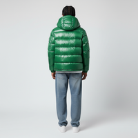 Blouson Bomber Métallique Vert Brillant Imperméable avec Col Rabattable et Capuche Amovible, Impression Personnalisée, Vente en Gros, Hiver