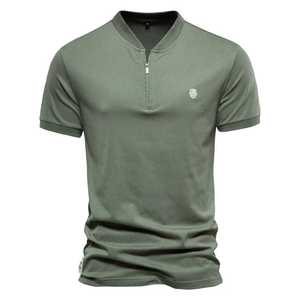 Jersey con cremallera de cuarto de cuello redondo de algodón 100% para hombre, camiseta de secado rápido Fitness estampado Digital de manga corta de talla grande sólido - Product Image 4