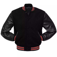 Veste universitaire en laine noire pour homme, best-seller, avec manches en cuir et bordure rouge, vêtement décontracté pour l'automne