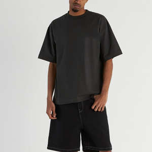 เสื้อยืดผ้าฝ้าย100% สำหรับผู้ชายเสื้อฮิปฮอปแบบถักระบายอากาศได้ทรงหลวมมีโลโก้ไหล่ปล่อยไซส์ใหญ่พิเศษตามสั่ง - Product Image 1