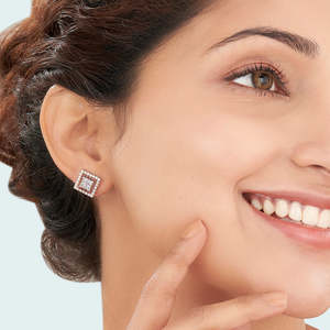 18K <b>Gold</b> Princess Cut Zircon <b>Stud</b> <b>Earrings</b> for Women-<b>Rose</b> White or Yellow <b>Gold</b> - Product Image 2