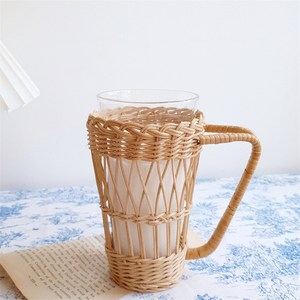 Porte-gobelet à eau en rotin fait à la main, couvercle de verre à vin avec poignée, unique, écologique, décoration de table, accessoires de dîner - Product Image 5