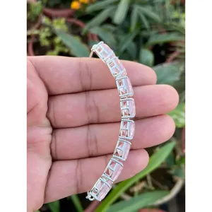 925 Silver Rose Quartz Crystal <b>Bracelet</b> Elegant Bangle with Luxurious Gemstone - Product Image 3