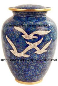 Urne funéraire pour animaux de compagnie en aluminium avec zircon bleu nuageux fait à la main, grande urne pour cendres humaines et d'animaux de compagnie, gravée, peinte, biodégradable, écologique - Product Image 6