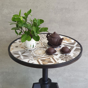 Table basse ronde de style industriel B52 CFD68192, 60 cm, métal durable avec pieds en fer et carreaux en céramique pour le mobilier de salon - Product Image 5