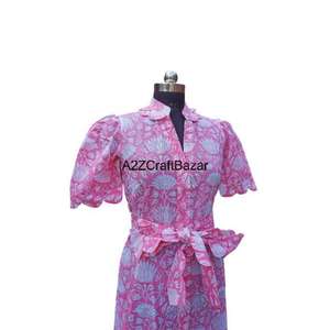 ชุดเดรสคลุมเข่าผ้าฝ้าย100% ของผู้หญิงดีไซน์ระบายออกแบบด้วยมือมีกระดุมเสื้อผ้าระบายเป็นมิตรต่อสิ่งแวดล้อมซักได้ฤดูร้อนทุกวันคอวี - Product Image 4