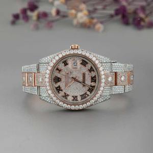 นาฬิกาหรูหราพรีเมียมประดับเพชรโมอิสซาไนต์เต็มเรือน ตัวเรือนโรสโกลด์ หน้าปัดเงางาม สายนาฬิกาแบบควอตซ์ สำหรับผู้ชาย เครื่องประดับแฟชั่นฮิปฮอป - Product Image 3