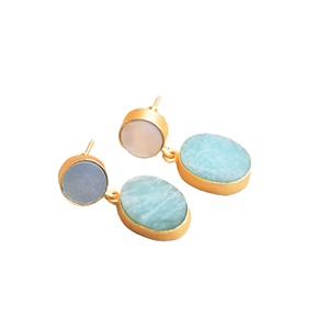 Pendientes Colgantes Clásicos Vintage de Latón Natural con Madreperla, Acabado Pulido, Chapados en Oro de 14K, Pieza de Moda Unisex Personalizable - Product Image 2