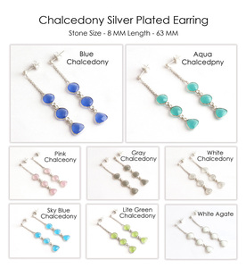 New Trendy Women Earrings 8mm Briolette Cut pink & Aqua Chalcedony Drop Earrings <b>Silver</b> Plated Link Chain Bezel <b>Stud</b> Earrings - Product Image 2