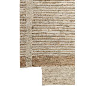 พรมปูพื้นลายทางสีเบจน้ำตาลถักมือจากเส้นใยปอกระเจาและป่าน  แบบทอเรียบ สำหรับบ้าน ทางเดิน รูปทรงสี่เหลี่ยมผืนผ้า ลายพิมพ์นามธรรม-PKJT-156 - Product Image 4