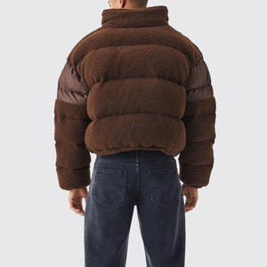 Chaqueta Acolchada de Forro Polar Marrón para Hombre, Cuello Alto, Cierre de Cremallera, Impermeable, Ecológica, con Capucha, Resistente al Viento, Color Sólido, Logotipo Frontal - Product Image 3