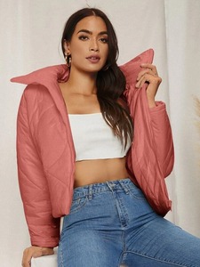 Veste d'hiver bouffante pour femmes de haute qualité respirante chaude Logo personnalisé motif solide tissé fermeture à glissière prix de gros pas cher - Product Image 3