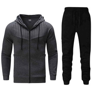 Mens Muscle Fit Gym Streetwear Sudadera con capucha Conjunto Personalizable 320 GSM Cepillado Fleece Zip Chándal Tela flexible OEM - Product Image 5