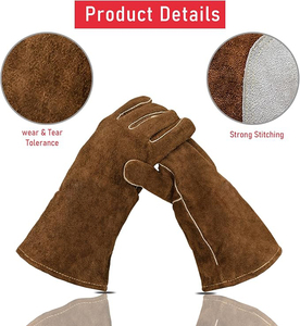 Guantes de soldadura de cuero de vaca, para soldadura de palo, parrilla, manoplas de chimenea con forro suave, ideal para, estufa, quemador de leña, barbacoa - Product Image 2