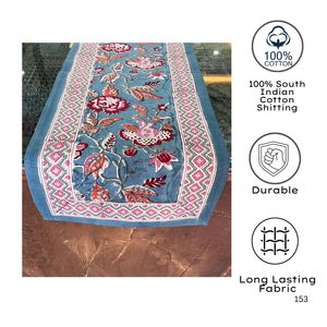 Nouveauté 100% pur coton indien main bloc imprimé Tablerunner élégant Floral Vintage sarcelle rouge Designer linge de Table pour la maison - Product Image 4