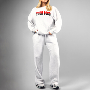 Personalizado 100% algodón Invierno 2 piezas bordado de gran tamaño sudadera pantalones de chándal conjunto de chándal para mujer - Product Image 1