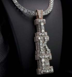 Colgante de Letra Personalizado de Plata de Ley 925 con Moissanita, Corte Pera VVS, Estilo Hip Hop para Hombre, Colgantes con Incrustaciones de Diamantes - Product Image 1