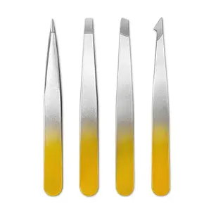Ensemble de 4 pinces à épiler professionnelles en acier inoxydable à pointe inclinée - Product Image 1