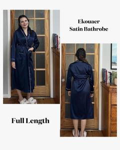 Ekouaer Albornoz de satén de manga larga para mujer, ropa de dormir completa suave y ligera, Natural hasta el suelo, batas de fiesta de boda para dama de honor - Product Image 4