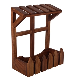 Revistero Sheesham Wood Hut hecho a mano con opción de montaje en pared Revistero de madera Estante Cesta de almacenamiento decorativa - Product Image 4