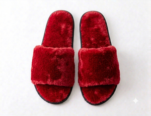 Pantoufles d'hôtel en fourrure pour hommes et femmes, logo personnalisé, multicolores, faites à la main, pour la maison : pantoufles d'intérieur confortables avec bordure en PU - Product Image 1