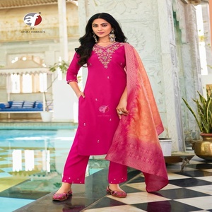 แฟชั่น dola Silk พร้อมกางเกงทำงานด้วยมือ kurti และ dupatta ผู้หญิงแฟชั่นโลกกว้างส่งออกในอัตราที่ต่ำที่สุด - Product Image 1