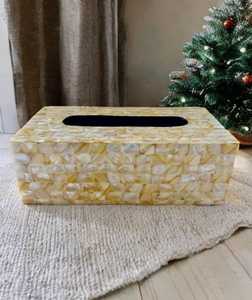 Caja de pañuelos de hueso artesanal, caja decorativa étnica auténtica de madera con incrustaciones tradicionales de hueso de camello o tuerca de tagua - Product Image 3