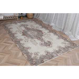 พรมวินเทจ ขนาด 5x8.7 ฟุต พรมสีเทาแบบปะติดปะต่อ ทำจากขนสัตว์ - Product Image 2