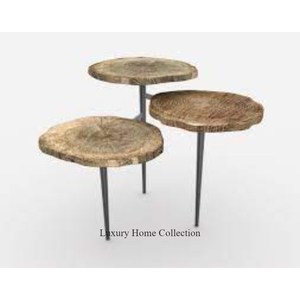 Table basse et table d'appoint faites à la main en bois 3 appartements pour placements Table à boire 3 en 1 avec fournitures de pieds en métal - Product Image 1