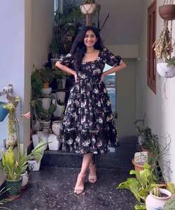 ชุดเดรสสำหรับผู้หญิงสีดำชุดเดรสชิ้นเดียวพิมพ์ลายดอกไม้ชุดใส่งานแต่งดีไซน์เนอร์ชุดราตรีสำหรับงานปาร์ตี้ - Product Image 1