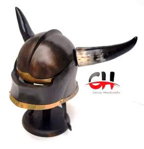 Helm Viking abad pertengahan tanduk helm Norse helm prajurit hitam untuk hadiah Halloween.