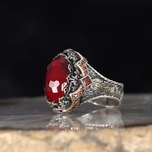 Bague pour homme de style ottoman de haute qualité en argent sterling 925 avec pierre d'agate naturelle de Yamen Azuris VALKH1782 - Product Image 3