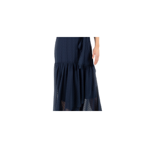 Abito lungo in chiffon Donna Ricco da donna, blu navy, taglia 14, con orlo asimmetrico, silhouette a trapezio, vita naturale e cintura annodabile - Product Image 3