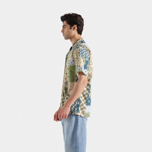 Venta al por mayor de fábrica Oficina para hombre impreso negocios manga corta botón abajo Slim Fit botón camisas Casual - Product Image 3