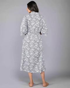 Nueva llegada Unisex algodón bloque de mano impreso verano ropa de dormir ropa de playa Mini vestido elegante Floral Kimono camisa de lujo gratis - Product Image 2