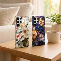 Étui de téléphone deux-en-un avec film antichoc à motif floral en verre teinté pour Samsung Galaxy S22 S22 Plus S22 Ultra S23 S23 Plus