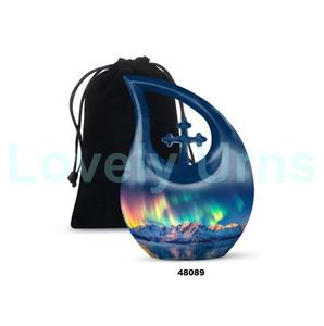 Urna para adultos de cremación con gotas de lágrima Aurora Borealis más vendida para cenizas humanas, urna funeraria cruzada decorativa con bolsa de terciopelo gratis - Product Image 6
