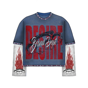 Premium 220 GSM Cotton Polyester Double Layer <b>Shirt</b> Grey Red Panel <b>Flame</b> Print Custom Logo Double Layer Stylish T-<b>shirt</b> Men's - Product Image 2