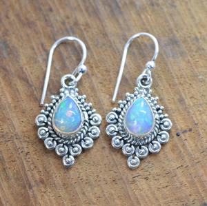 Handmade Ethiopian Opal Earrings Pear Sterling Silver Hook Jewelry Elegant Gemstone Gift For Women - Product Image 2