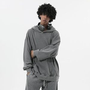 Sudadera con capucha vintage lavada ácida de gran tamaño para hombre, ropa informal holgada de algodón pesado, Sudadera con capucha, jersey básico - Product Image 4