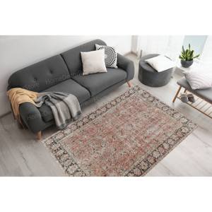 Red and <b>Black</b> Floral Printed Rug, Muted Antique Turkish Office <b>Door</b> <b>Mat</b>,Luxury Velvet Rug - Product Image 1