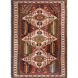 Alfombra de Lana Anudada a Mano Aalam Ivory Paem-197 con Patrón Geométrico para Sala de Estar, Decoración del Hogar, Diseño Rectangular para Pasillo - Product Image 1