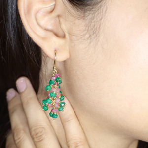 Pendientes de Racimo con Cuentas de Esmeralda y Rubí Naturales para Mujer, en Plata de Ley 925 con Baño de Oro Amarillo, Regalos de Piedra de Nacimiento - Product Image 3