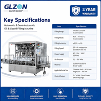Machine de remplissage automatique d'huile alimentaire GLZON, machine de remplissage et de bouchage de bouteilles de liquides en ligne pour huile végétale, produits chimiques, jus