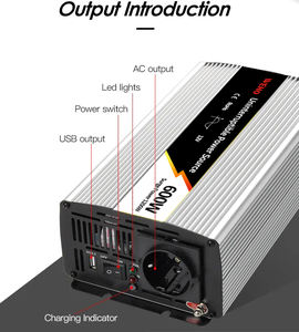 WHPU 600W 12V/24V DC à AC 110V/<span class=keywords><strong>220V</strong></span> Alimentation sans coupure UPS Onduleur à onde sinusoïdale pure avec chargeur - Product Image 1