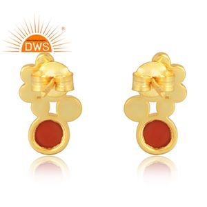 Hot Selling 925 Sterling Silver 18K Gold Plated Natural Red <b>Onyx</b> Gemstone Stud <b>Earring</b> Demi Fine Jewelry Manufacturer - Product Image 2
