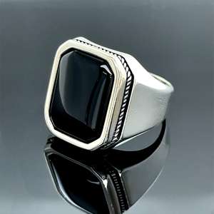 Anillo de Sello Masculino de Plata de Ley 925 Sólida Hecho a Mano con Ónix Negro Octogonal de 12x16mm y Engaste de Bisel para Boda - Product Image 5