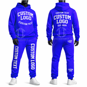 ชุดเสื้อฮู้ดผู้ชายพร้อมโลโก้แบบกำหนดเอง ชุดวอร์มผ้าฝ้ายฟลีซ เสื้อฮู้ดแบบสวมหัวและกางเกงจ็อกเกอร์ ชุดกีฬา 2 ชิ้น - Product Image 3