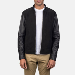 Chaqueta Bomber de Cuero Negra para Hombre, Cuello Alto, Cierre de Cremallera, Estilo Motociclista, Corte Regular, Color Sólido, para Otoño - Product Image 4
